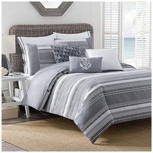 Merryfeel 3 pc blue gray white Duvet cover Queen 100% cotton stripe New